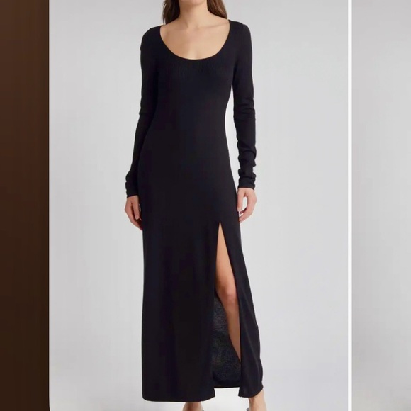 & Other Stories black Long Sleeve Rib Maxi Sweater Dress with side slit size 6 - Picture 1 of 11